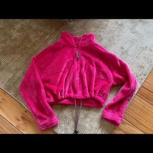 Urban Outfitters pink fuzzy pullover half zip